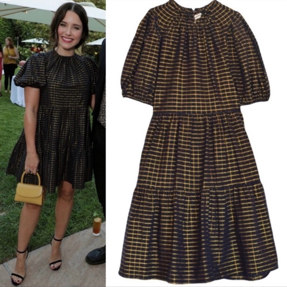Ulla Johnson Dion Plaid Lurex Metallic Babydoll Mini Dress 12 ASO Sophia Bush - Picture 2 of 16